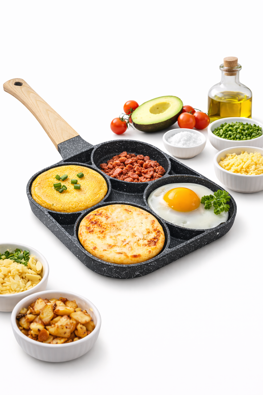 Sartén Antiadherente 4 en 1 – Ahorra tiempo y gas  4 espacios