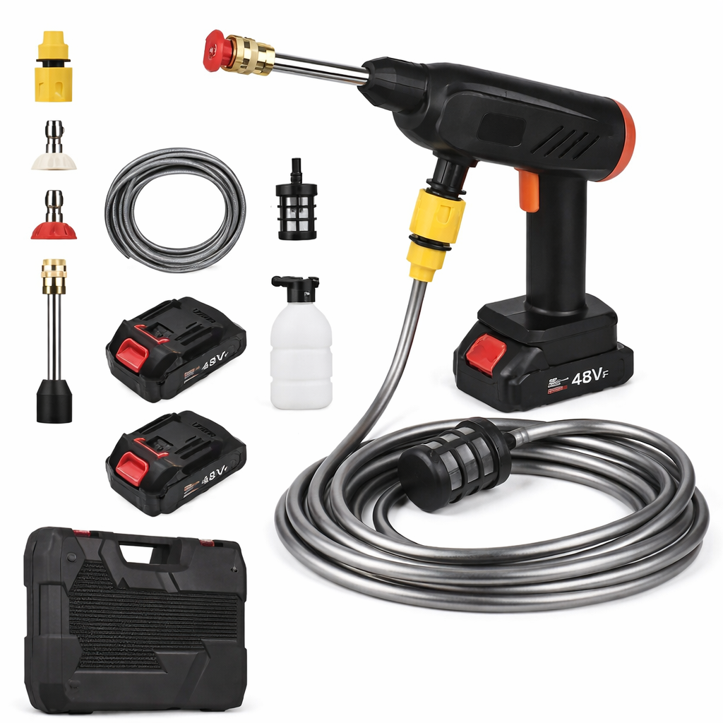 HydroJet Pro 48V – Hidrolavadora Inalámbrica Potente con 2 Baterías | Limpia tu Auto y Hogar en Minutos