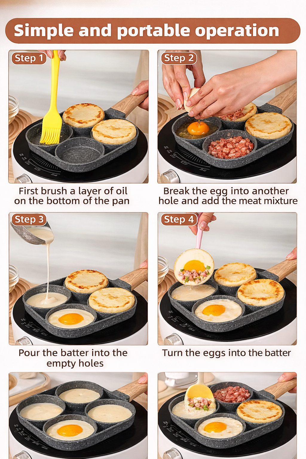 Sartén Antiadherente 4 en 1 – Ahorra tiempo y gas  4 espacios