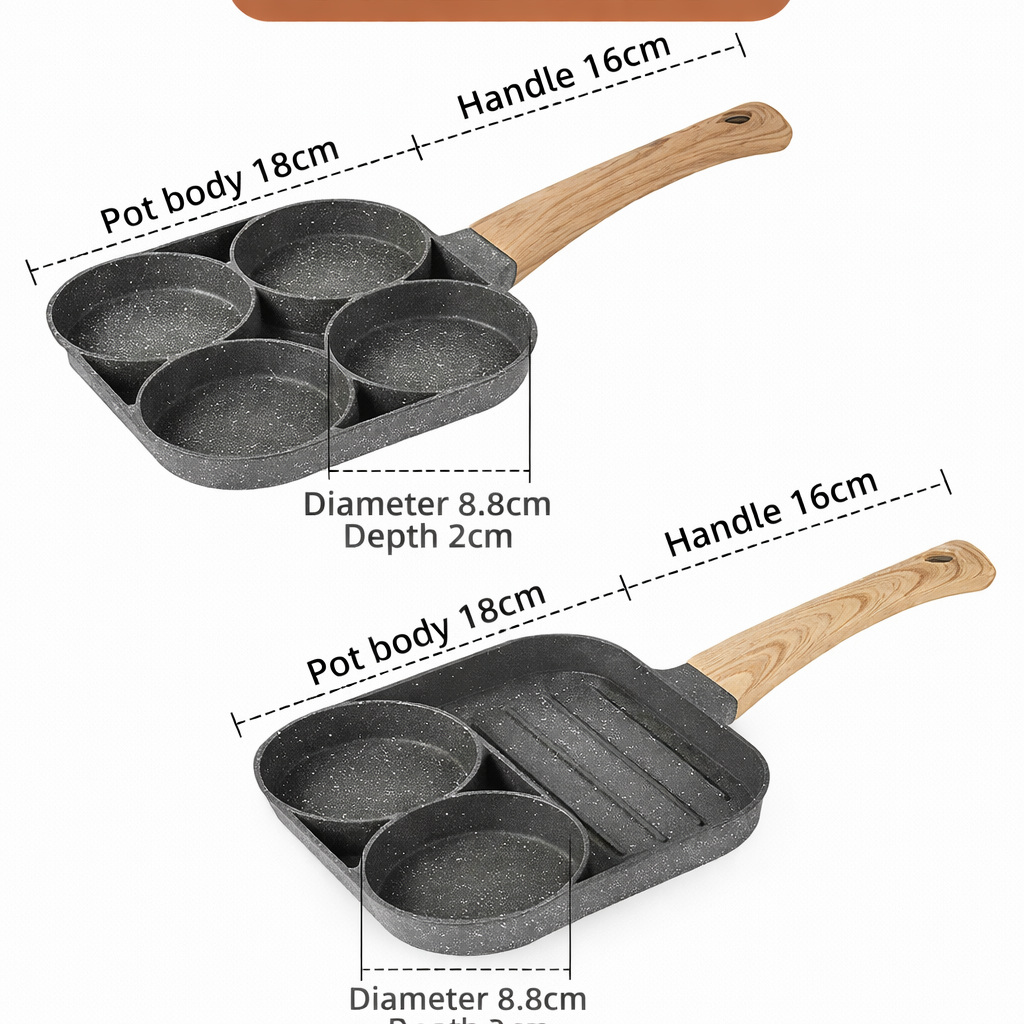 Sartén Antiadherente 4 en 1 – Ahorra tiempo y gas  4 espacios