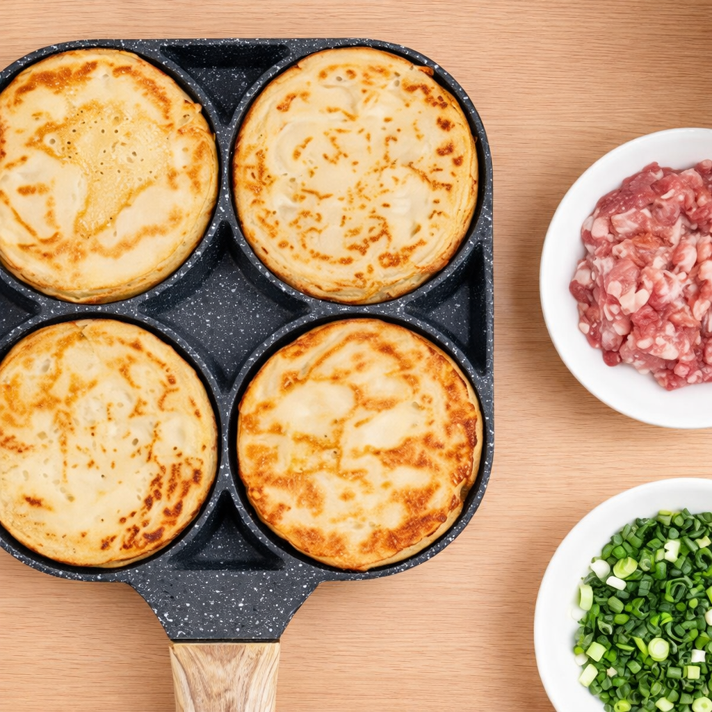 Sartén Antiadherente 4 en 1 – Ahorra tiempo y gas  4 espacios